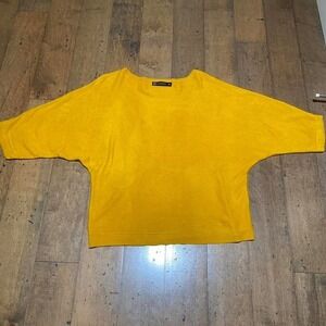 New York & Company Yellow Dolman Sleeve Boat Neck Sweater Size L